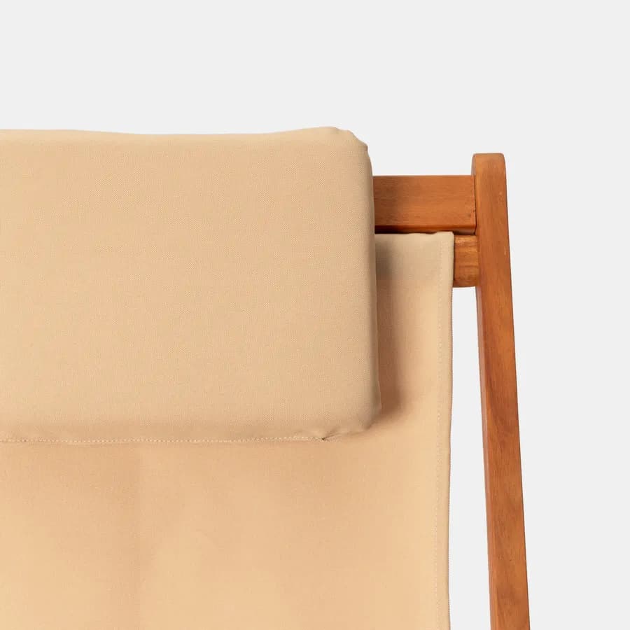 Sdraio pieghevole in legno di acacia con poggiatesta e telo in poliestere beige - Paja