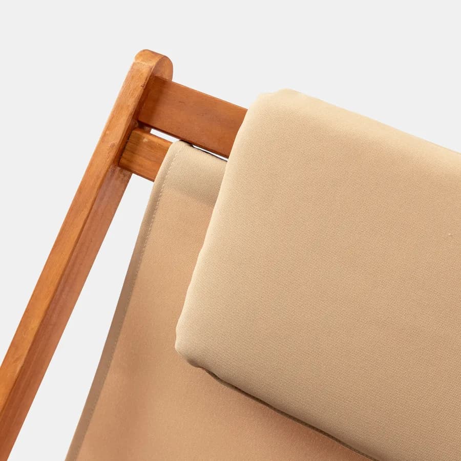 Sdraio pieghevole in legno di acacia con poggiatesta e telo in poliestere beige - Paja