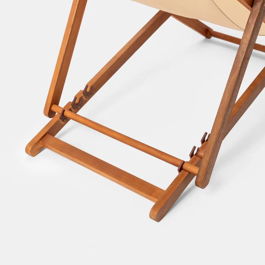 Sdraio pieghevole in legno di acacia con poggiatesta e telo in poliestere beige - Paja