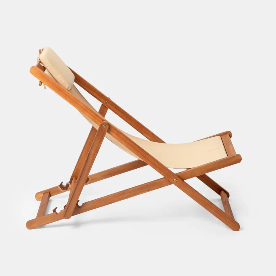 Sdraio pieghevole in legno di acacia con poggiatesta e telo in poliestere beige - Paja