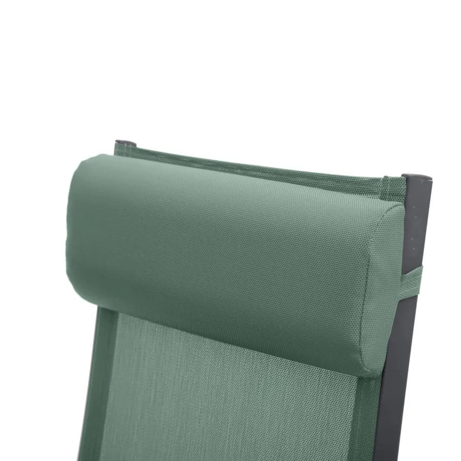 Sdraio pieghevole con poggiatesta in textilene verde oliva e alluminio - Graciosa