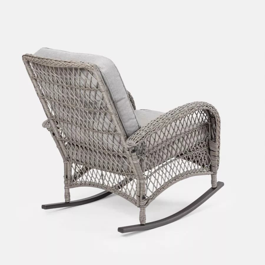 Sedia a dondolo in polyrattan grigio con cuscino grigio - Irmas