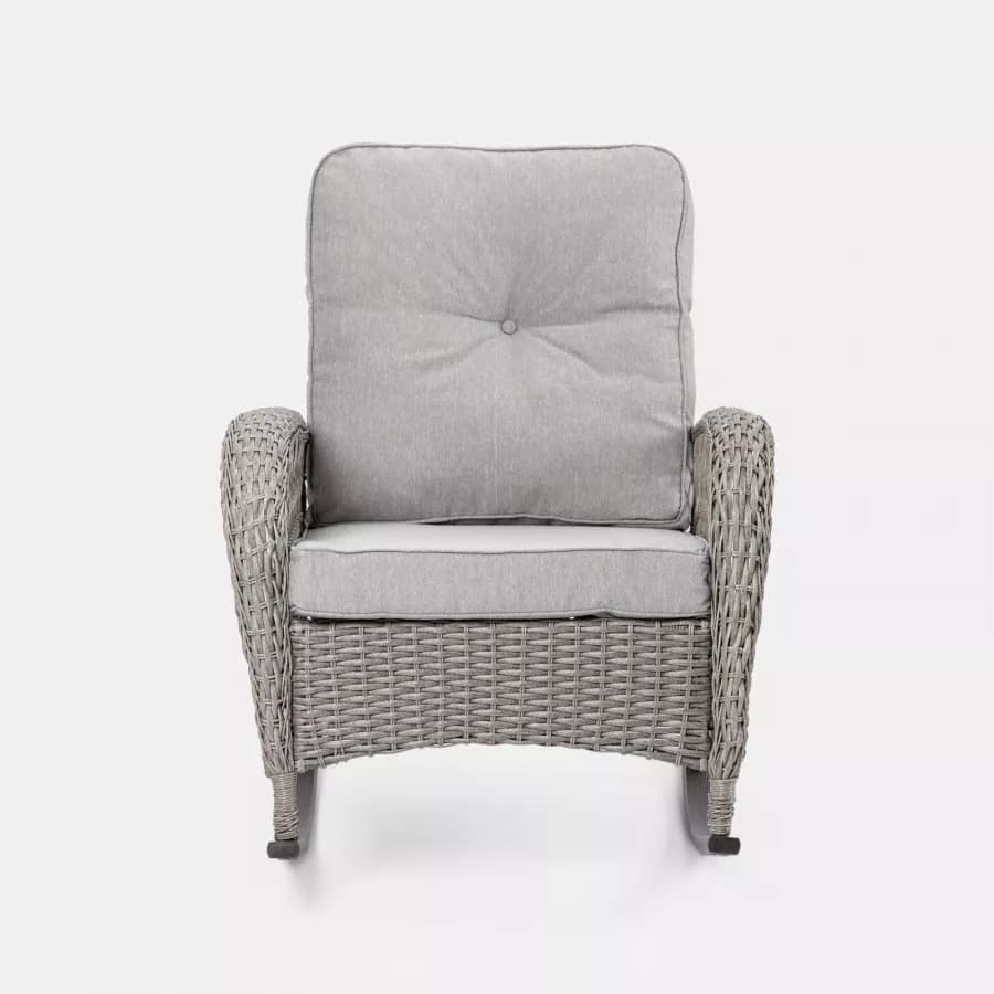 Sedia a dondolo in polyrattan grigio con cuscino grigio - Irmas