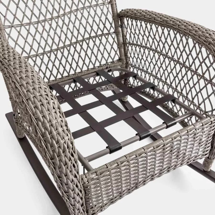Sedia a dondolo in polyrattan grigio con cuscino grigio - Irmas