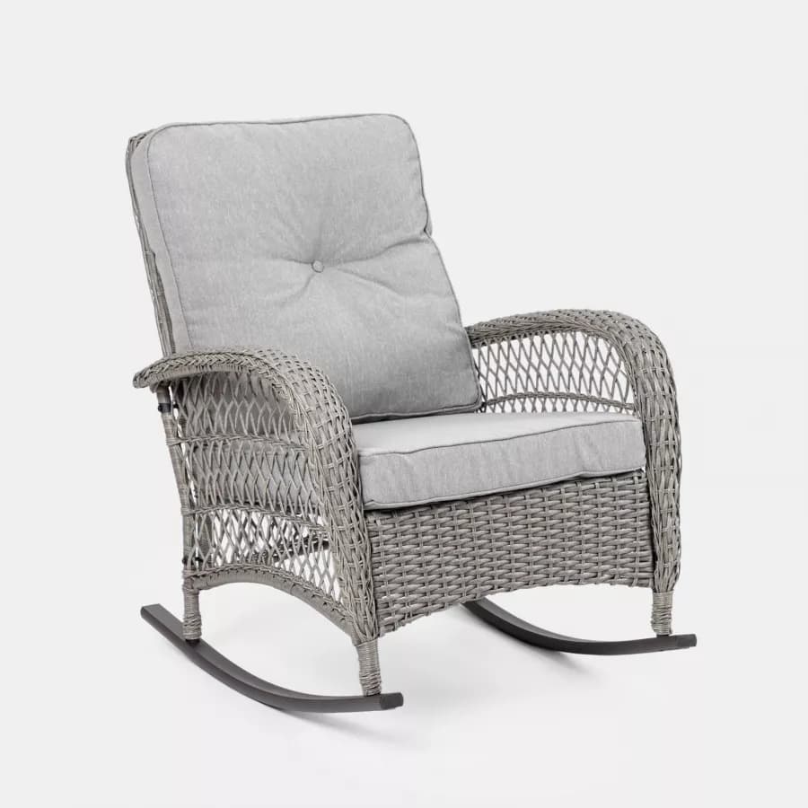 Sedia a dondolo in polyrattan grigio con cuscino grigio - Irmas