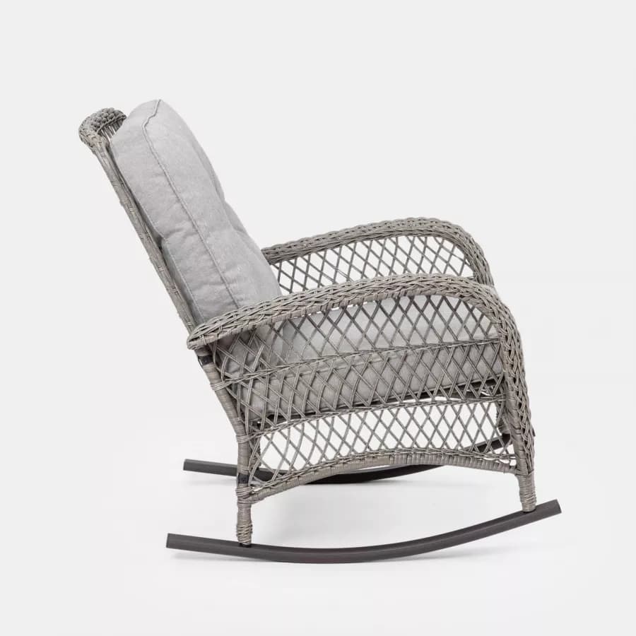 Sedia a dondolo in polyrattan grigio con cuscino grigio - Irmas