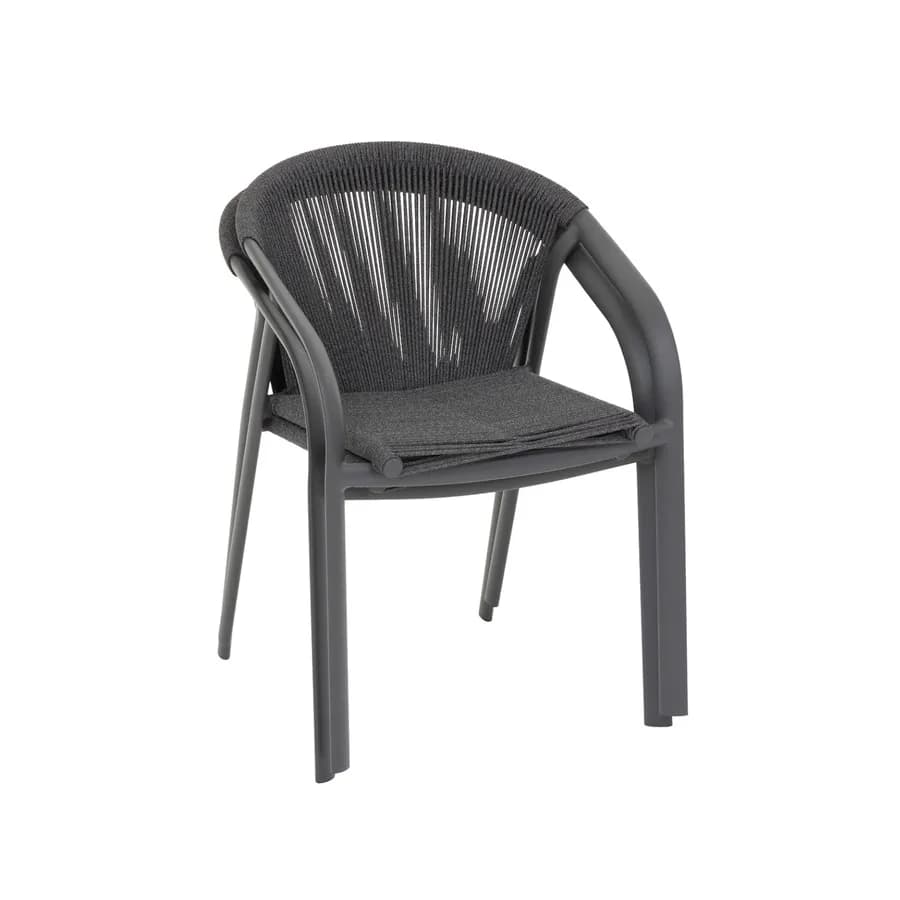 Sedia con braccioli in alluminio antracite e corda grafite - Albit