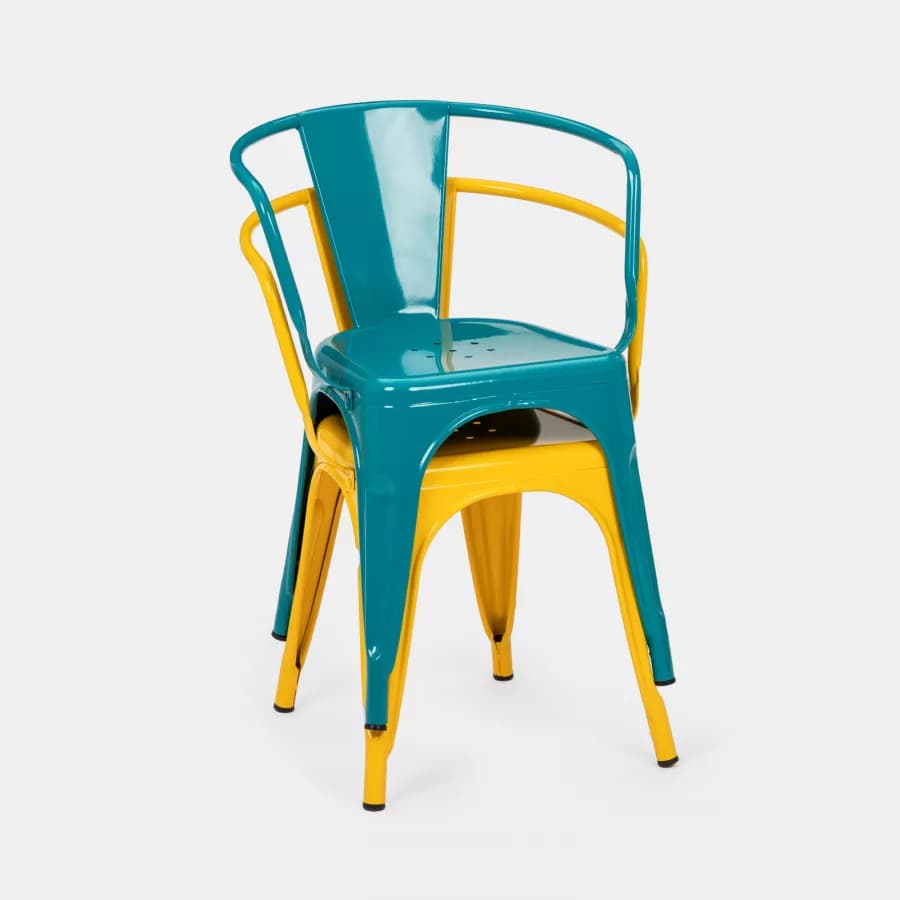 Sedia con braccioli impilabile stile industrial in metallo blu petrolio - Farley
