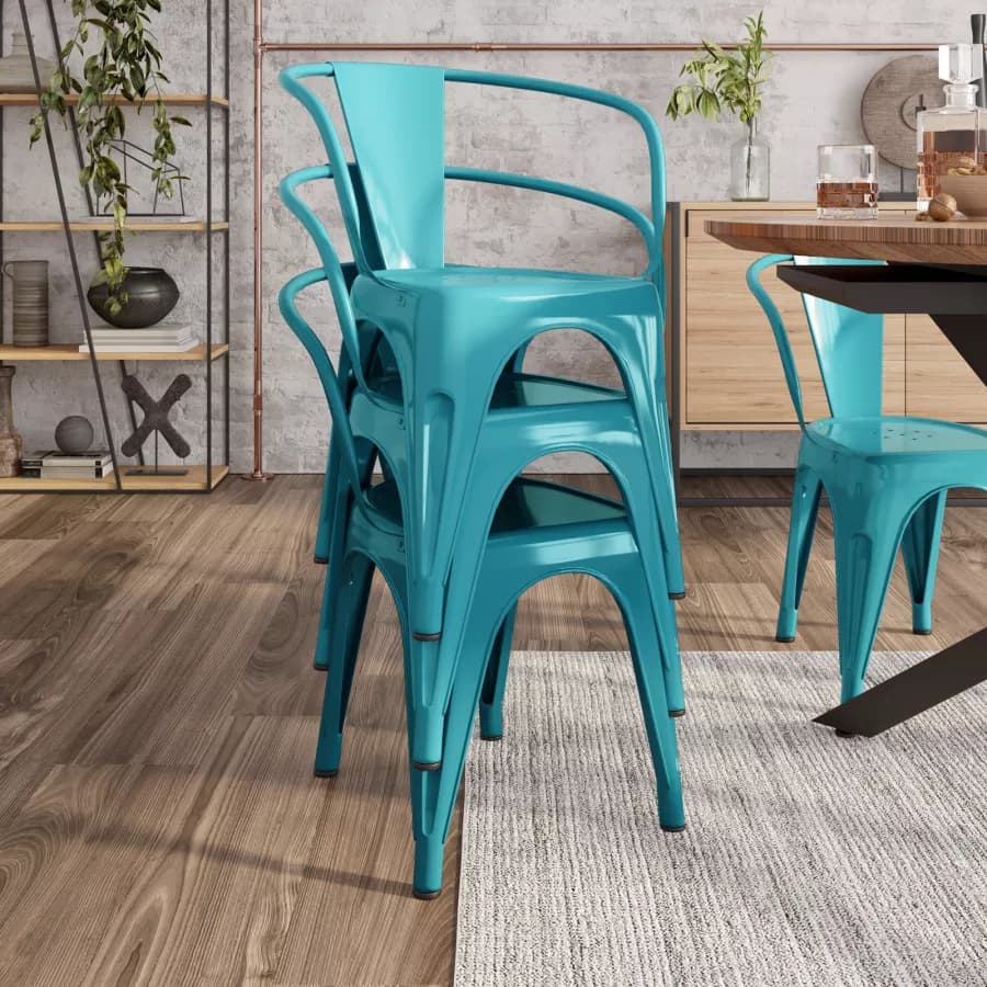 Sedia con braccioli impilabile stile industrial in metallo blu petrolio - Farley