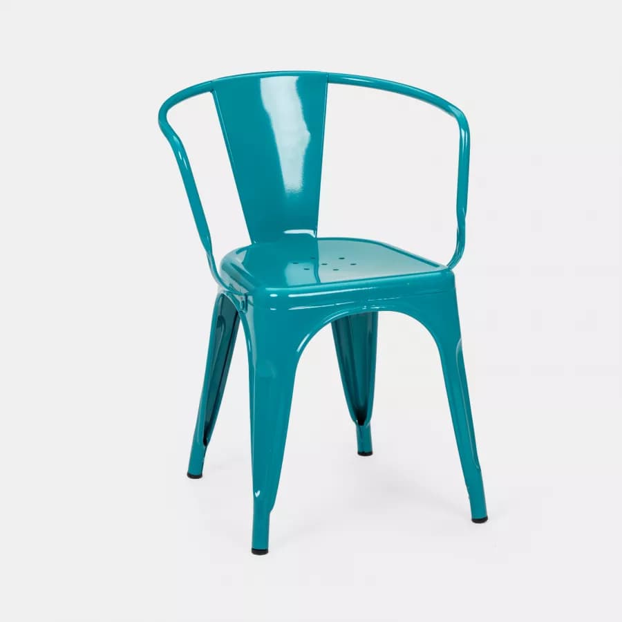 Sedia con braccioli impilabile stile industrial in metallo blu petrolio - Farley