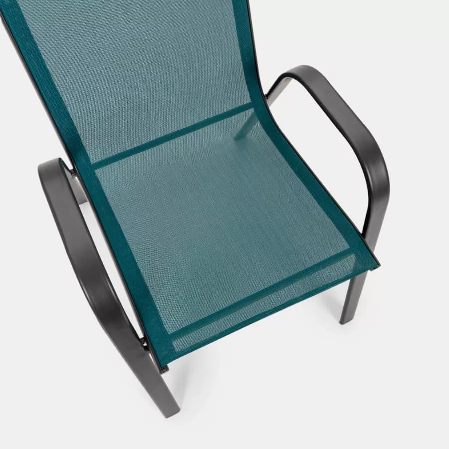 Sedia con braccioli impilabile in acciaio antracite e textilene blu marino - Ninfa