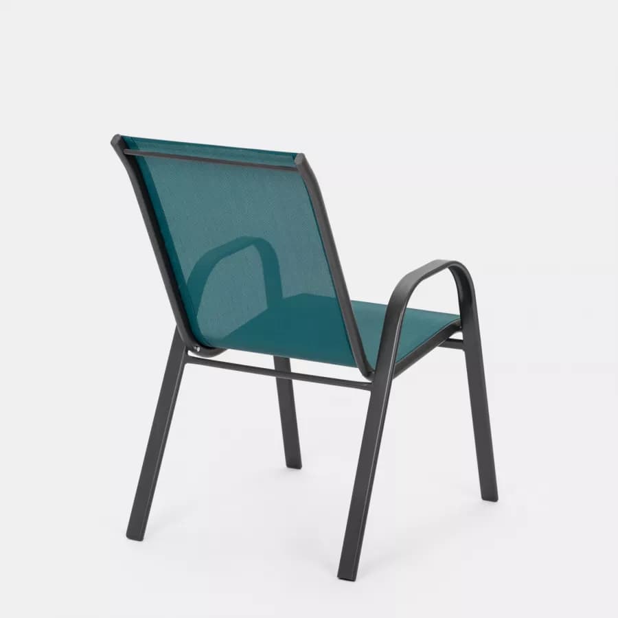 Sedia con braccioli impilabile in acciaio antracite e textilene blu marino - Ninfa
