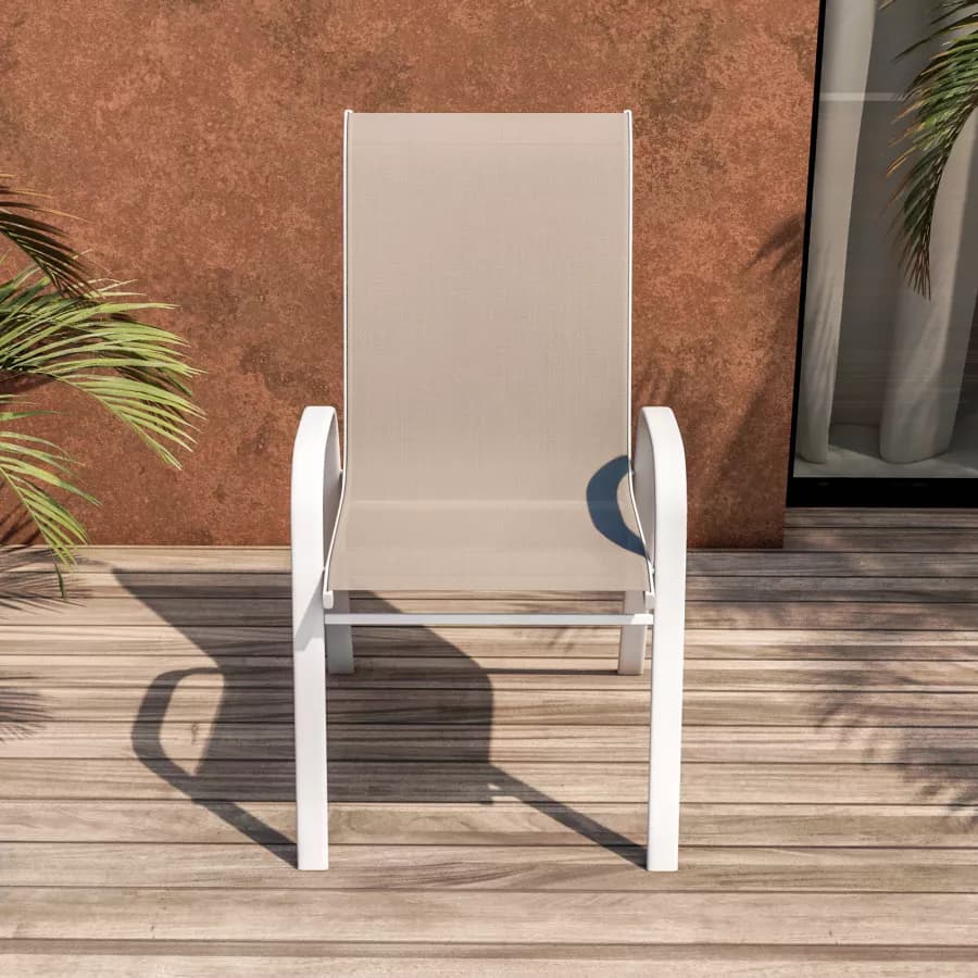 Sedia con braccioli impilabile in acciaio bianco e textilene beige - Ninfa