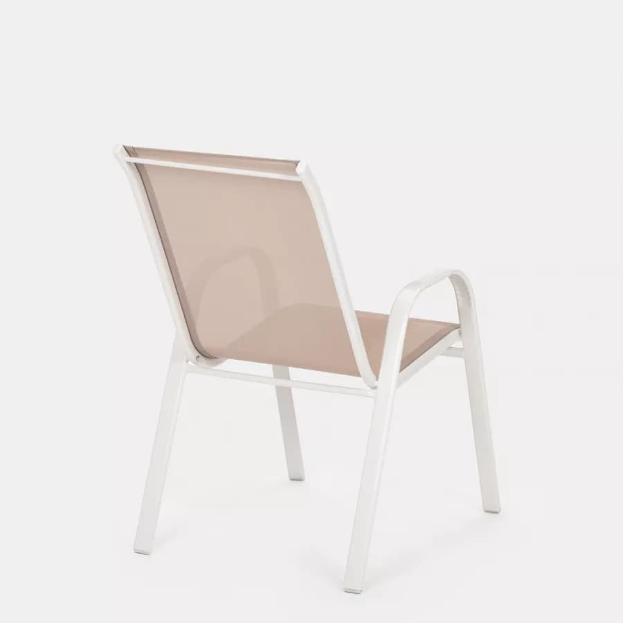 Sedia con braccioli impilabile in acciaio bianco e textilene beige - Ninfa