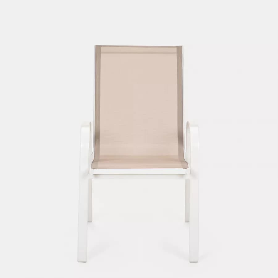 Sedia con braccioli impilabile in acciaio bianco e textilene beige - Ninfa
