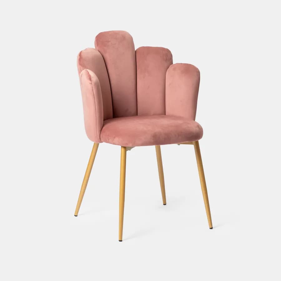 Sedia in velluto rosa antico con schienale a conchiglia e gambe in metallo finitura oro - Pedersen