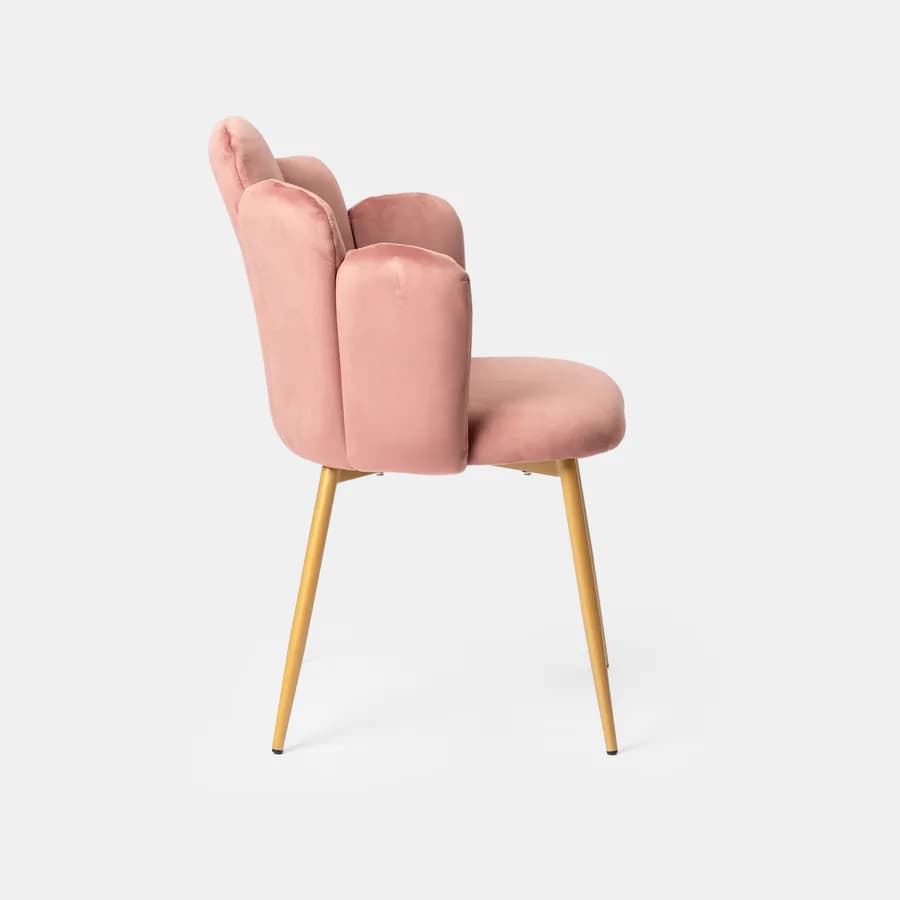 Sedia in velluto rosa antico con schienale a conchiglia e gambe in metallo finitura oro - Pedersen