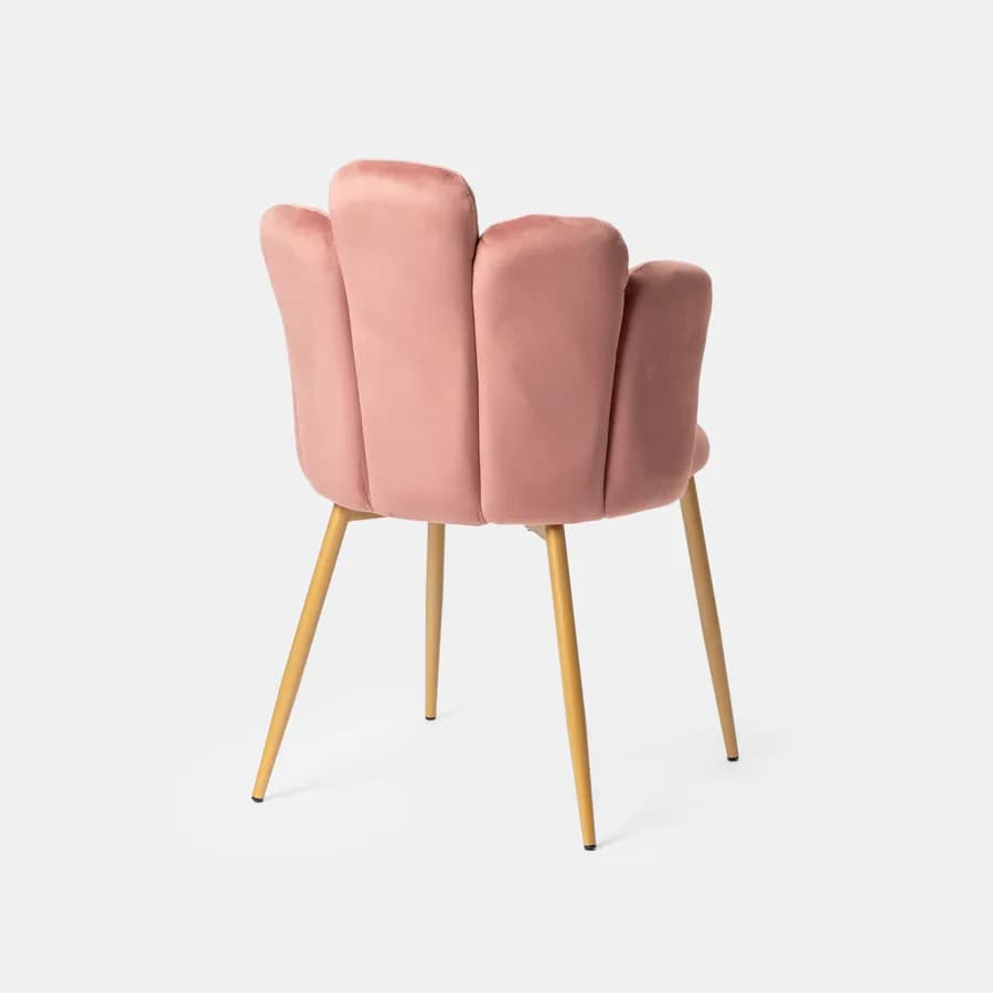 Sedia in velluto rosa antico con schienale a conchiglia e gambe in metallo finitura oro - Pedersen