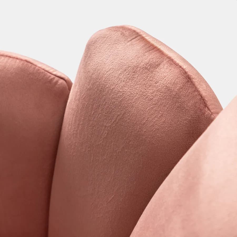 Sedia in velluto rosa antico con schienale a conchiglia e gambe in metallo finitura oro - Pedersen
