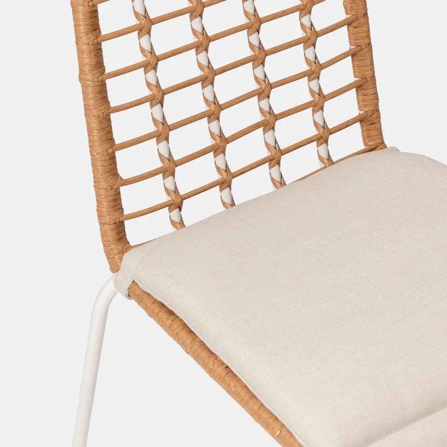 Sedia da esterno impilabile in acciaio bianco e polyrattan naturale con cuscino - Griel