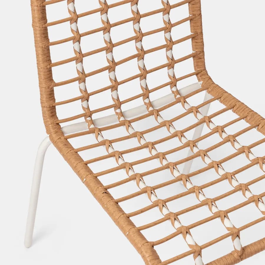 Sedia da esterno impilabile in acciaio bianco e polyrattan naturale con cuscino - Griel