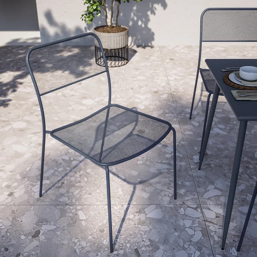 Sedia da esterno impilabile in acciaio blu oceano - Faber