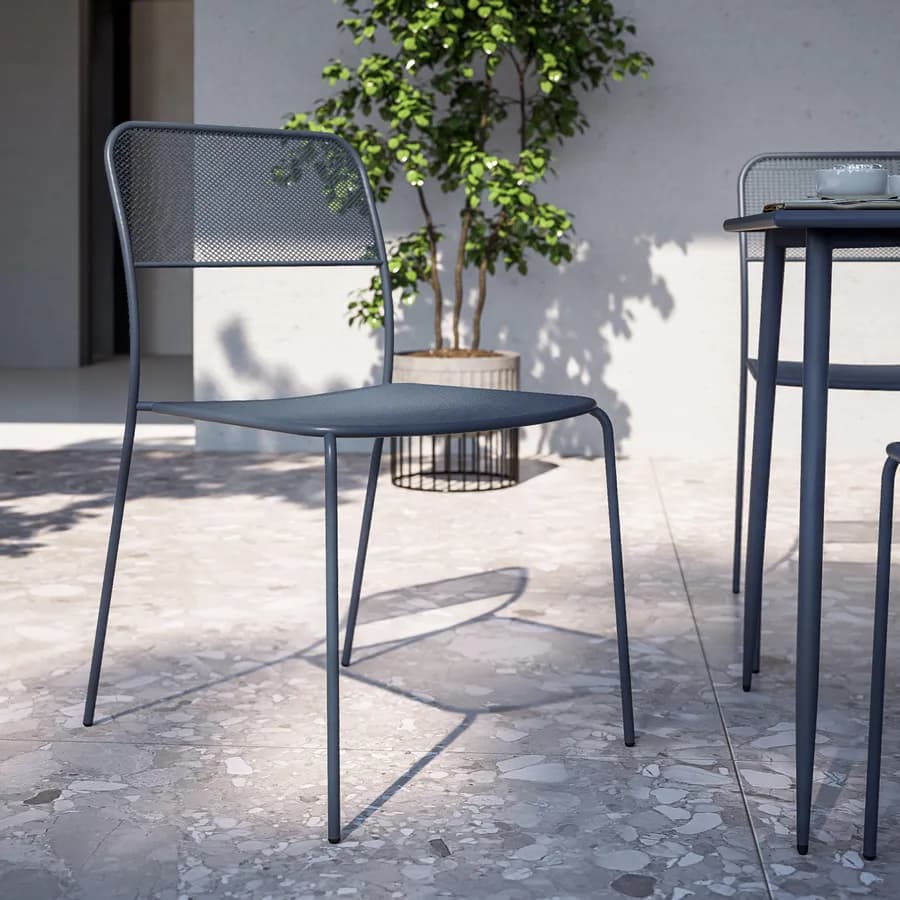 Sedia da esterno impilabile in acciaio blu oceano - Faber