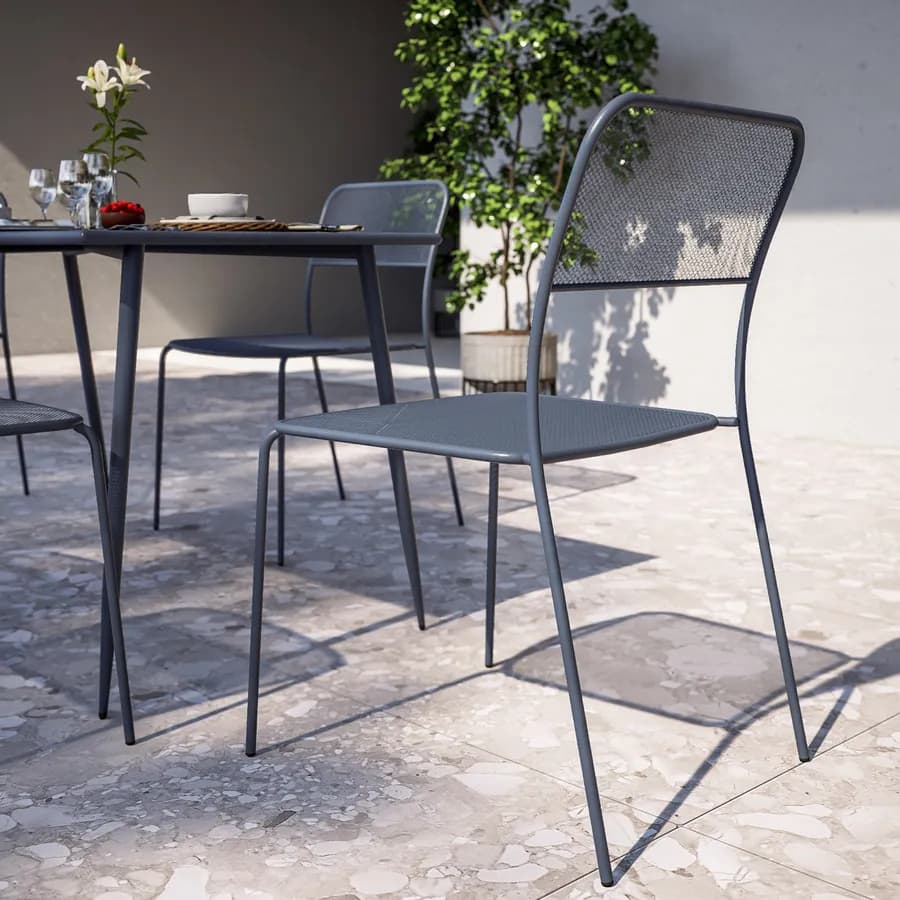 Sedia da esterno impilabile in acciaio blu oceano - Faber