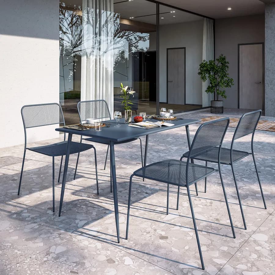 Sedia da esterno impilabile in acciaio blu oceano - Faber