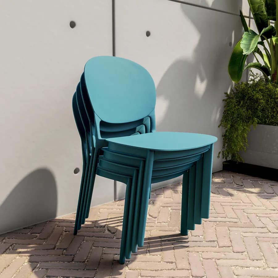 Sedia impilabile da giardino in polipropilene blu maldive - Qalis