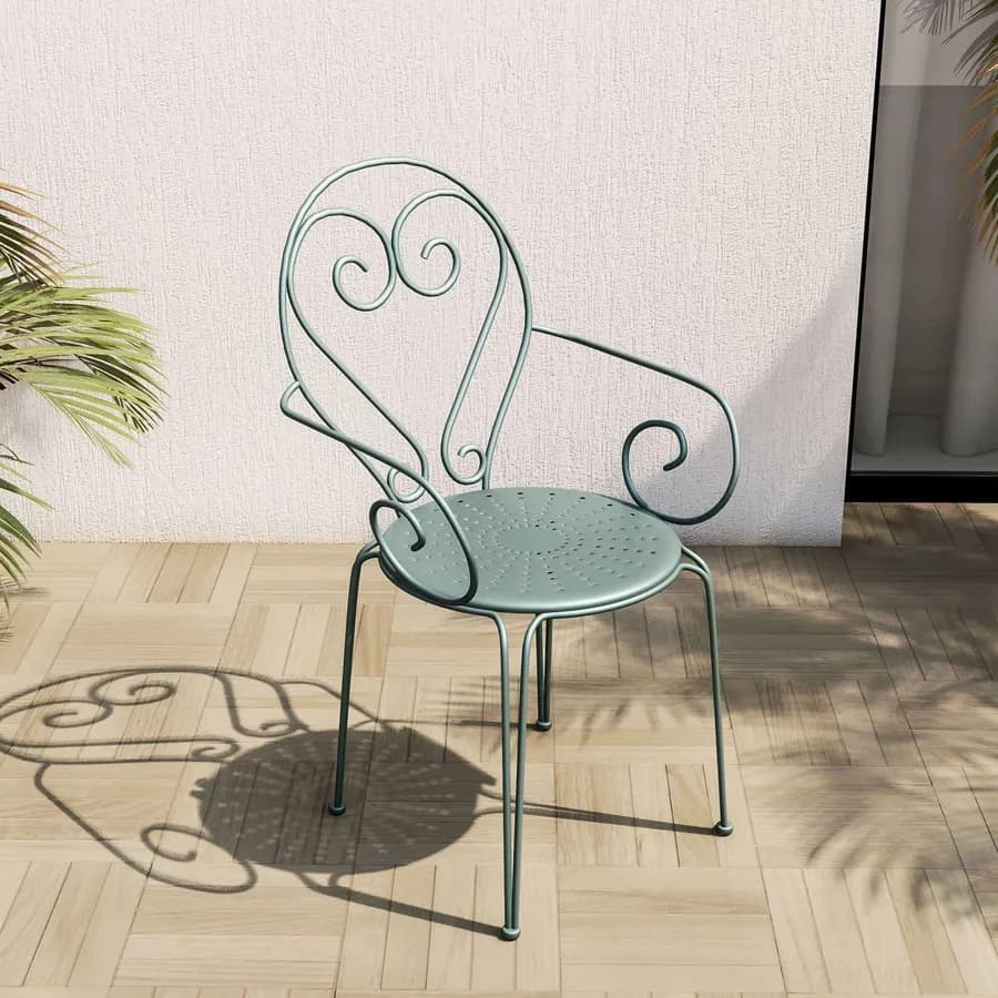 Sedia da giardino con braccioli impilabile in metallo verde - Loren