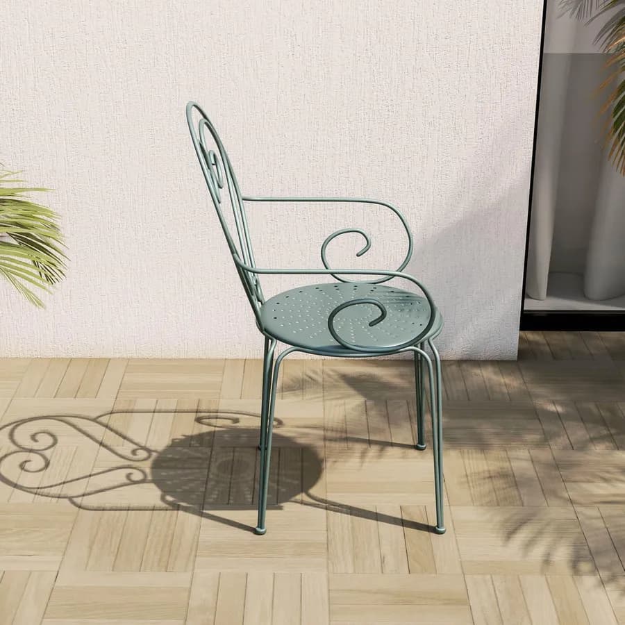 Sedia da giardino con braccioli impilabile in metallo verde - Loren