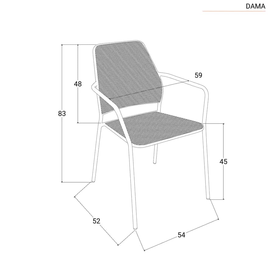 Sedia da giardino con braccioli in metallo nero linea squadrata - Dama