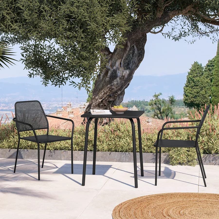 Sedia da giardino con braccioli in metallo nero linea squadrata - Dama