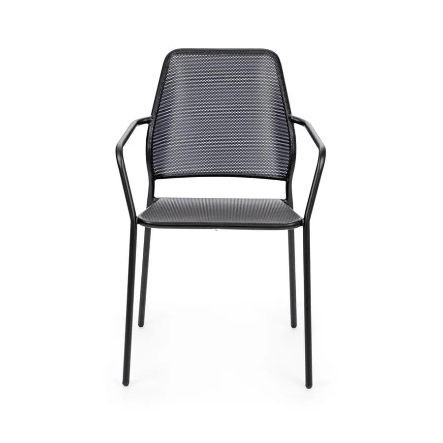 Sedia da giardino con braccioli in metallo nero linea squadrata - Dama