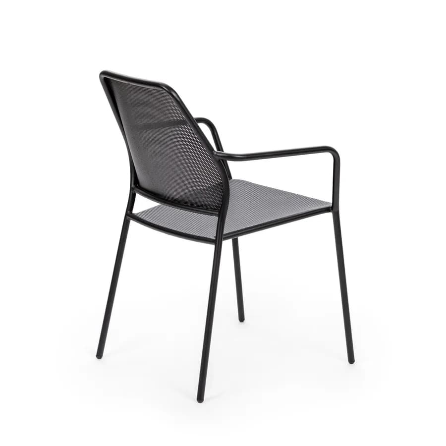 Sedia da giardino con braccioli in metallo nero linea squadrata - Dama