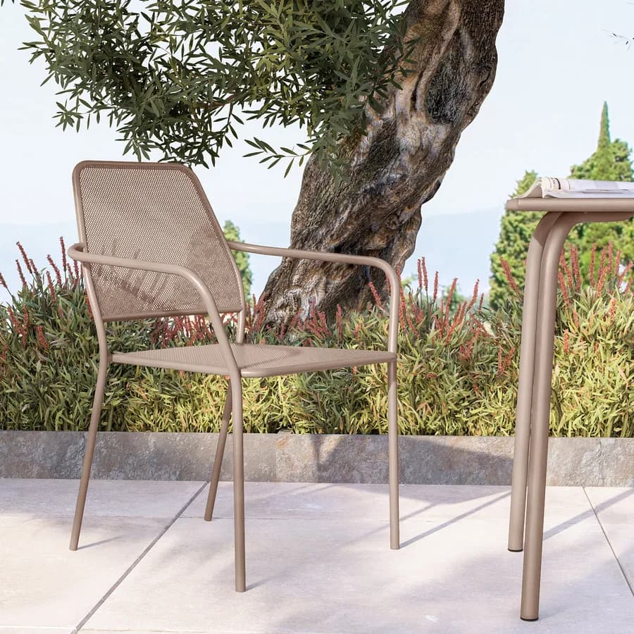 Sedia da giardino con braccioli in metallo tortora linea squadrata - Dama