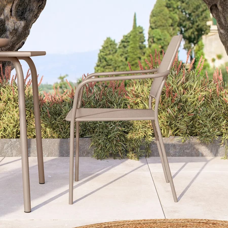 Sedia da giardino con braccioli in metallo tortora linea squadrata - Dama