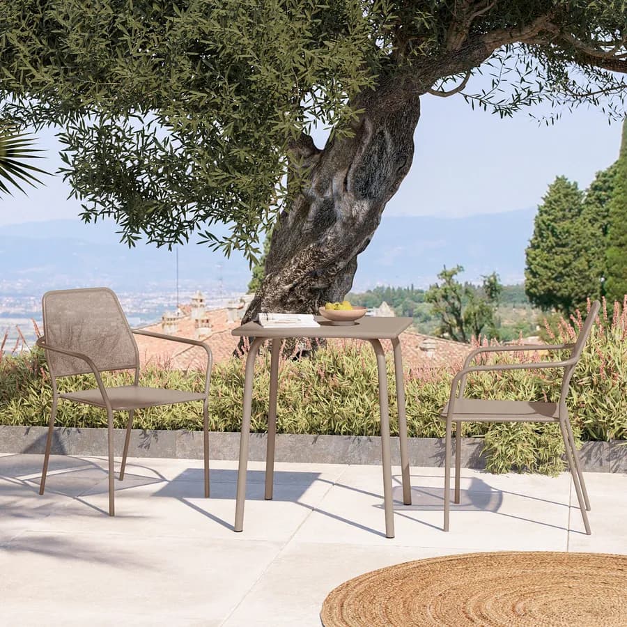 Sedia da giardino con braccioli in metallo tortora linea squadrata - Dama
