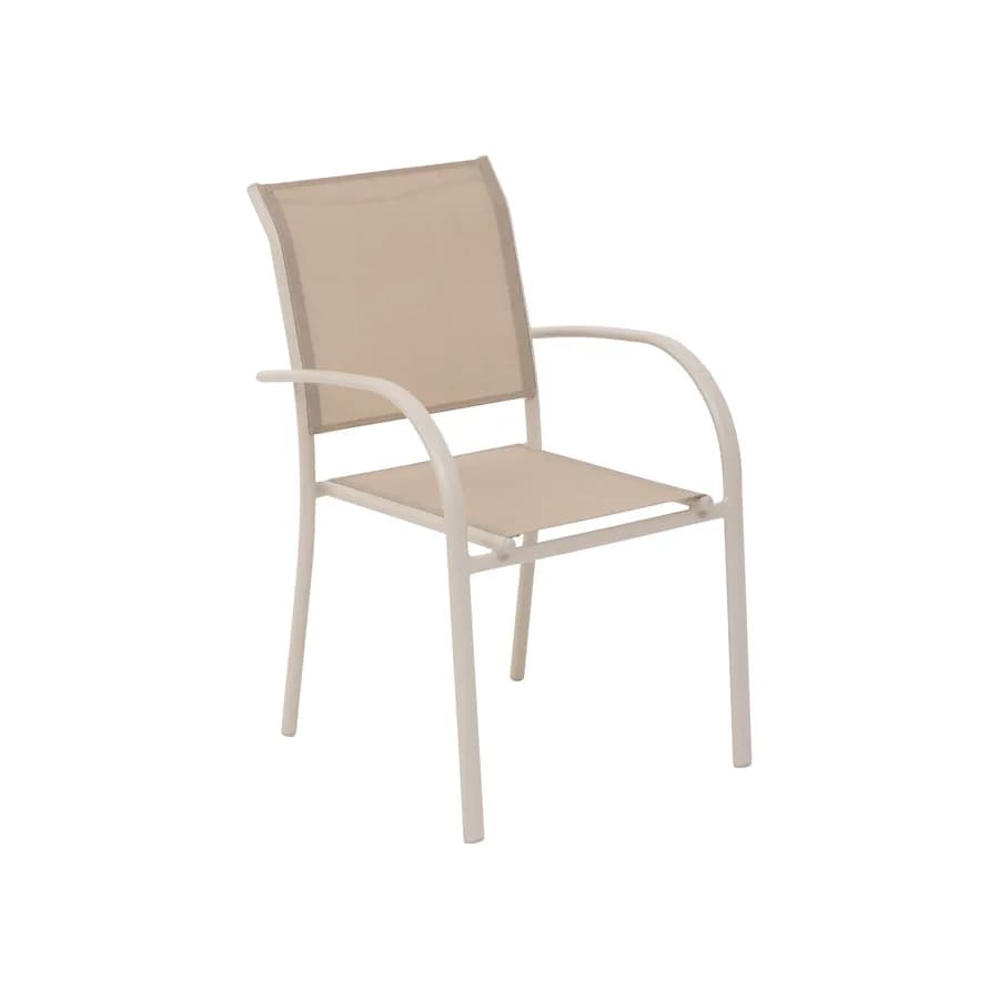 Sedia da giardino con braccioli tondi in alluminio beige e textilene tortora - Pozar