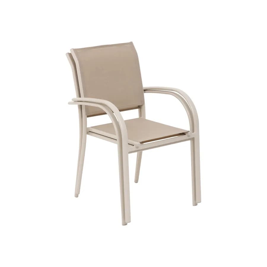 Sedia da giardino con braccioli tondi in alluminio beige e textilene tortora - Pozar