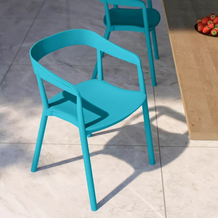 Sedia da giardino con schienale avvolgente in polipropilene blu maldive - Astrin