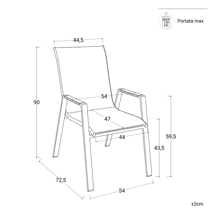 Sedia da giardino impilabile con braccioli effetto legno in acciaio antracite e textilene grigio scuro - Zasyl
