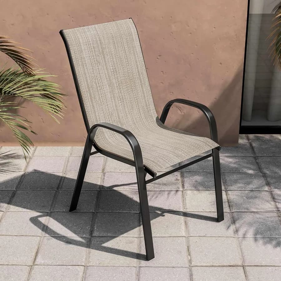 Sedia con braccioli impilabile in acciaio nero e textilene beige - Ninfa