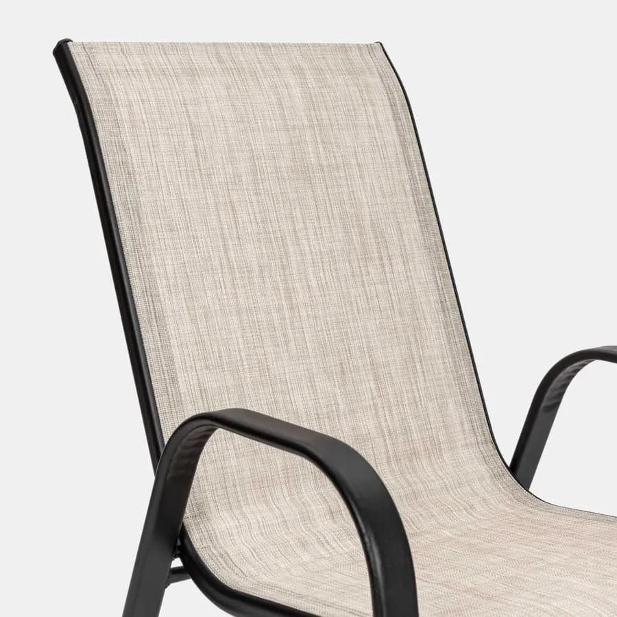 Sedia con braccioli impilabile in acciaio nero e textilene beige - Ninfa