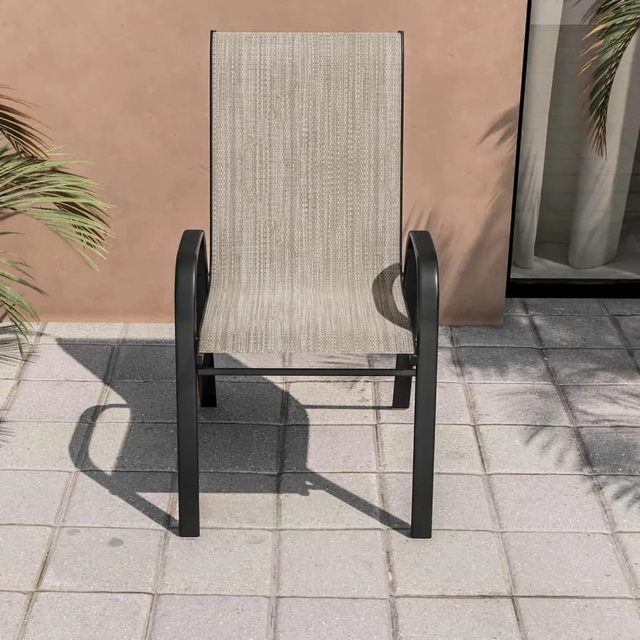 Sedia con braccioli impilabile in acciaio nero e textilene beige - Ninfa