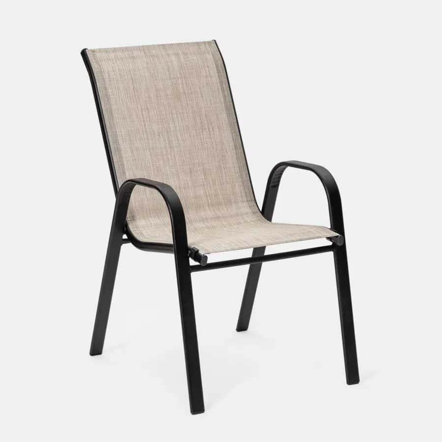 Sedia con braccioli impilabile in acciaio nero e textilene beige - Ninfa