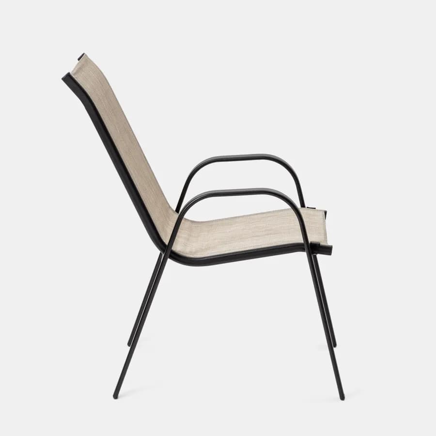 Sedia con braccioli impilabile in acciaio nero e textilene beige - Ninfa