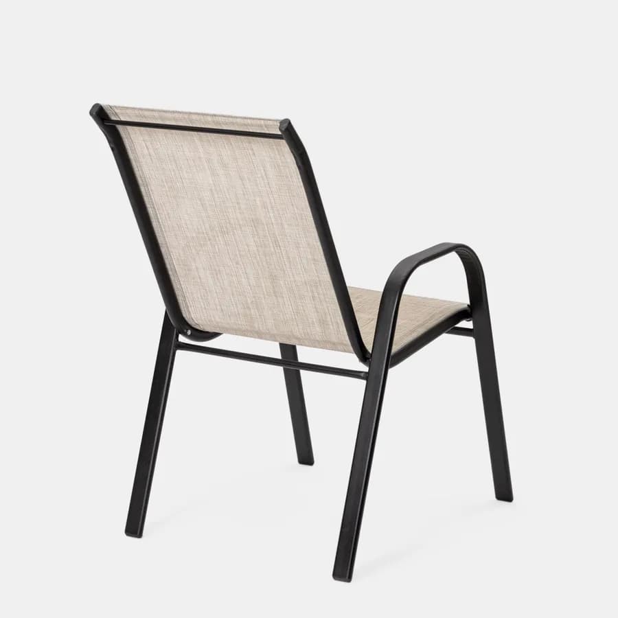 Sedia con braccioli impilabile in acciaio nero e textilene beige - Ninfa