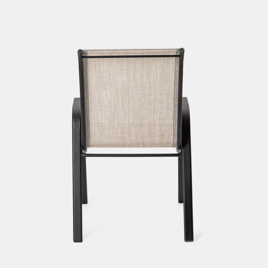 Sedia con braccioli impilabile in acciaio nero e textilene beige - Ninfa